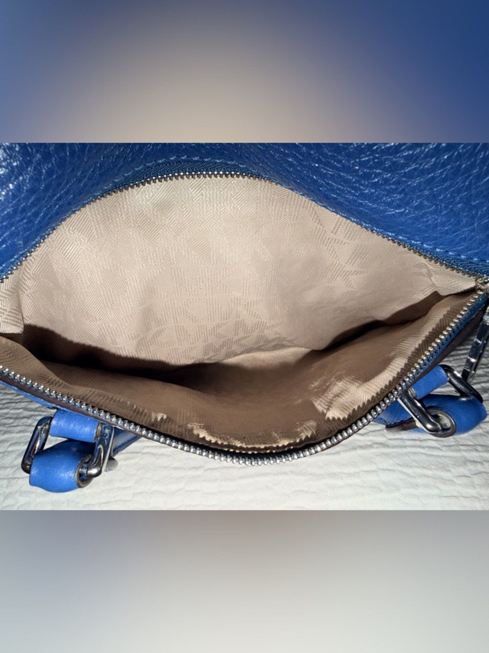 Michael Kors Cobalt Blue Pebbled Leather Satchel Silver Hardware Crossbody Tote - Picture 10 of 14